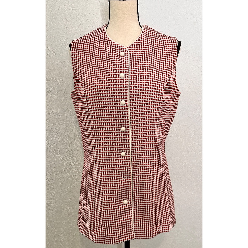 Vintage Red/White Dot 70's Long Sleeveless Vest Top, med